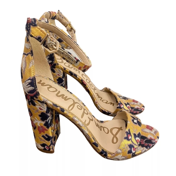 Sam Edelman Yaro Floral Dress Sandal SZ 10 Gatsby Yellow Jacquard Ankle Strap - Picture 4 of 12